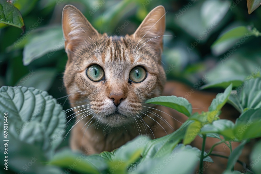portrait of a cat in green leaves. ai generative portrait of a cat in green leaves. ai generative