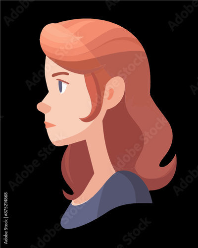 Side profile of young woman with red hair. Professional character portrait vector isolated on a transparent background.