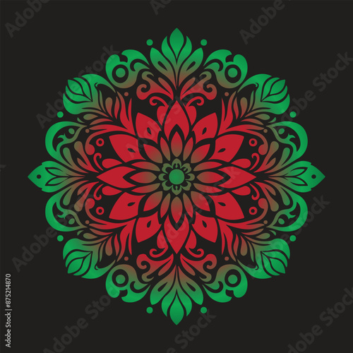 a silhouette image of a floral mandala on a clean white background. The mandala should feature a central flower motif with petals radiating outward, incorporating additional layers of leaves