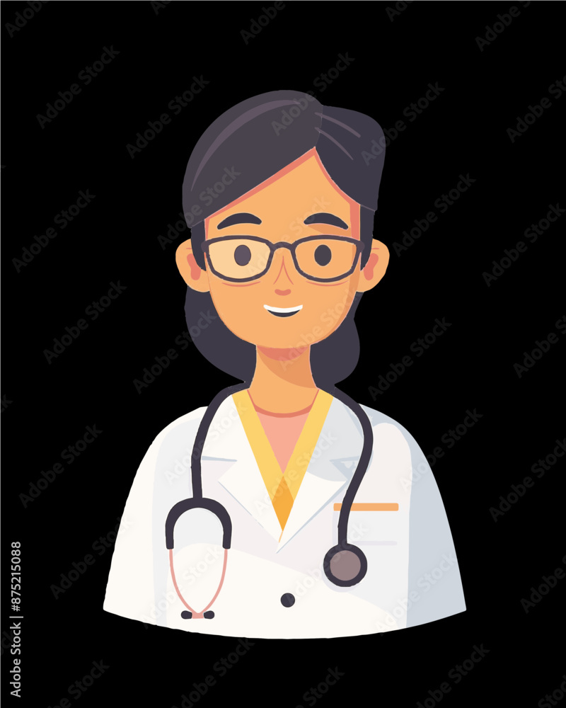 Friendly female doctor in a white coat with a stethoscope and glasses. Modern and professional vector business icon on a transparent background Friendly female doctor in a white coat with a stethoscope and glasses. Modern and professional vector business icon on a transparent background