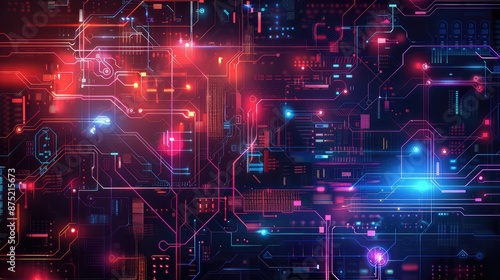 Abstract bright circuit background. AI generated.