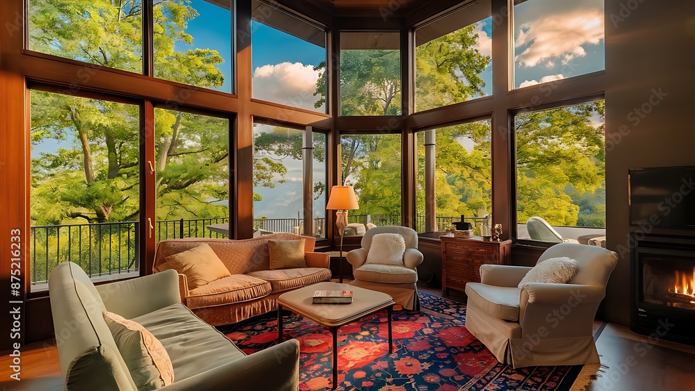 Living room with two story windows Living room with two story windows