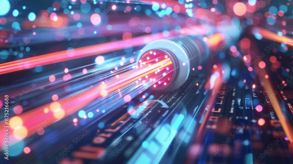 Fototapeta premium abstraction of data transmission using fiber optic cable in section.