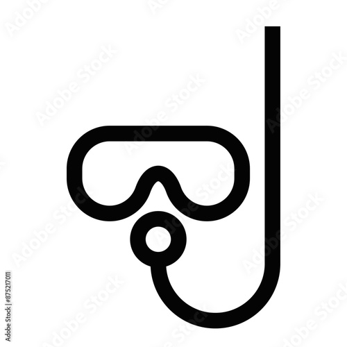 Vector illustration of a snorkeling mask and snorkel icon in a simple black and white design. Editable stroke.