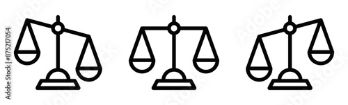 Minimalist vector illustration of scales of justice in black and white. Editable stroke.