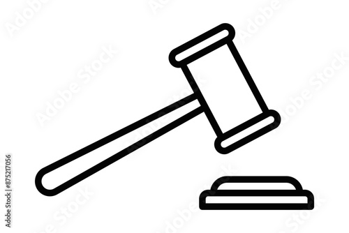 Minimalist vector illustration of a gavel in black and white. Editable stroke.