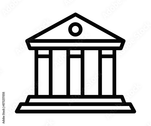 Minimalist vector illustration of a courthouse  or bank in black and white. Editable stroke.