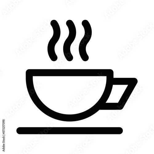 Vector illustration of a black outline coffee cup with steam rising, symbolizing a hot beverage, on a white background. Editable stroke.