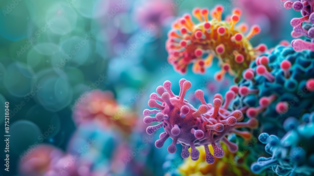 A close-up of a colorful model of an antigen, displaying its unique shape and surface features that allow it to be recognized by antibodies. A close-up of a colorful model of an antigen, displaying its unique shape and surface features that allow it to be recognized by antibodies.