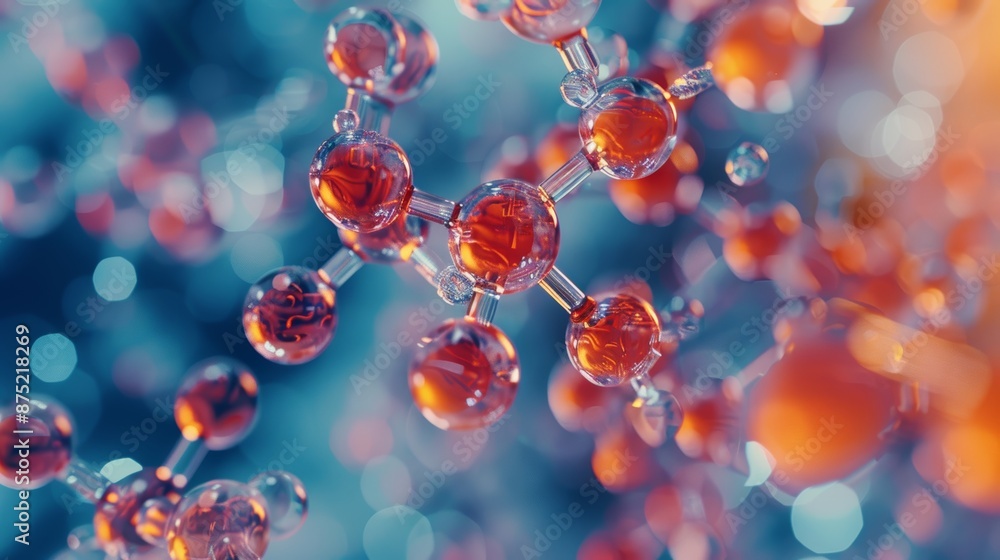 A close-up shot of a molecular structure under a microscope, showing the detailed arrangement of atoms and bonds in an organic molecule. A close-up shot of a molecular structure under a microscope, showing the detailed arrangement of atoms and bonds in an organic molecule.