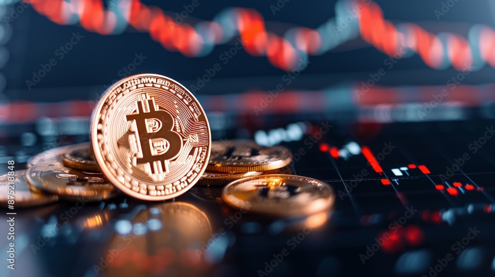 Cryptocurrency bear market with shattered Bitcoin symbolizing significant losses and red charts indicating financial decline Cryptocurrency bear market with shattered Bitcoin symbolizing significant losses and red charts indicating financial decline