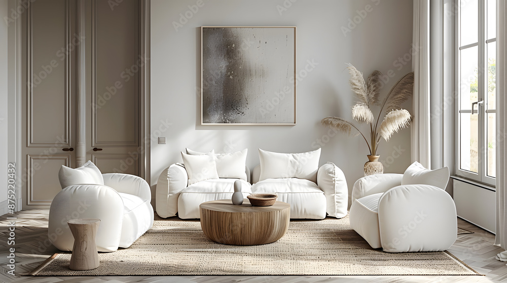 White Sofa and Armchairs in Scandinavian Style Home White Sofa and Armchairs in Scandinavian Style Home