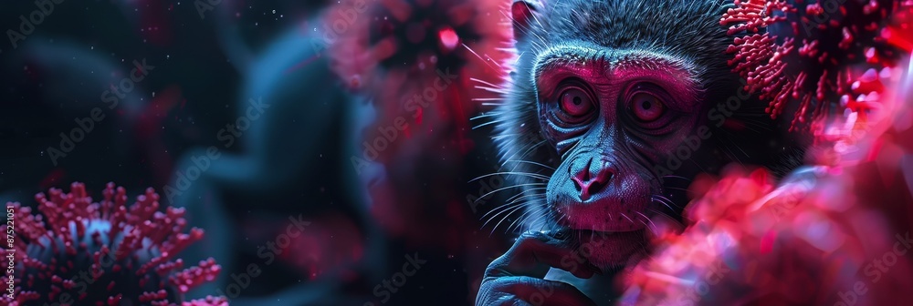 Animal rabies.World Rabies Day. a monkey with rabies virus Animal rabies.World Rabies Day. a monkey with rabies virus
