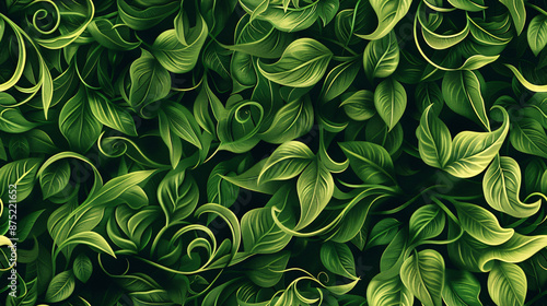 Elegant floral pattern with green leaves on a seamless black background, ideal for adding a natural touch to your design