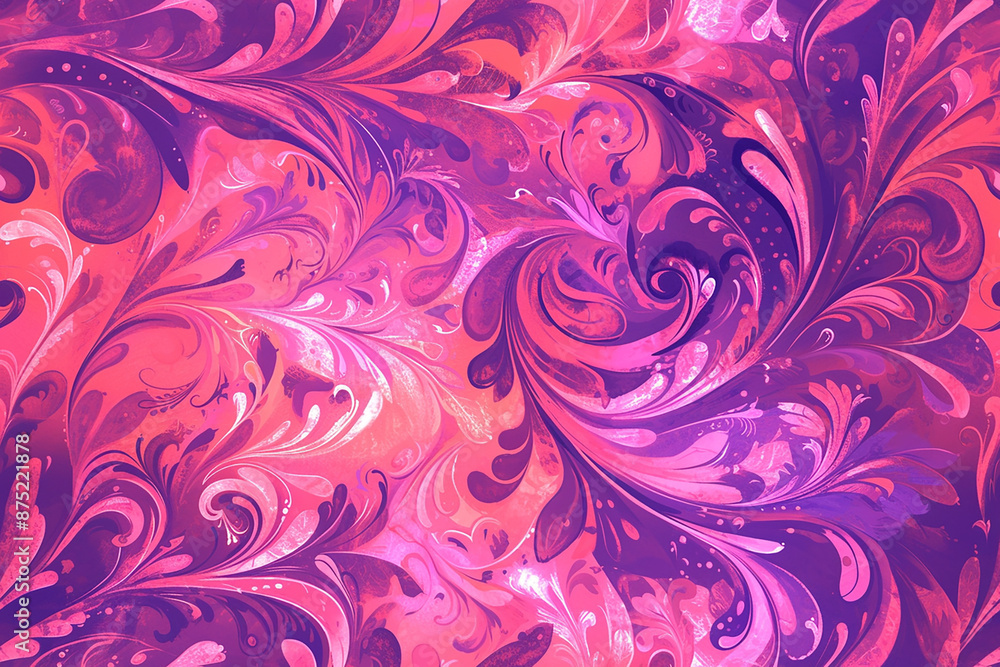 A vibrant and intricate pattern with shades of pink and purple, featuring swirling floral shapes. This seamless design is perfect for decorative and artistic backgrounds and tiles. A vibrant and intricate pattern with shades of pink and purple, featuring swirling floral shapes. This seamless design is perfect for decorative and artistic backgrounds and tiles.