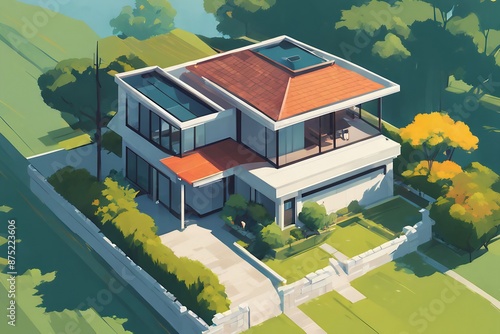 Landscape in the countryside with modern house