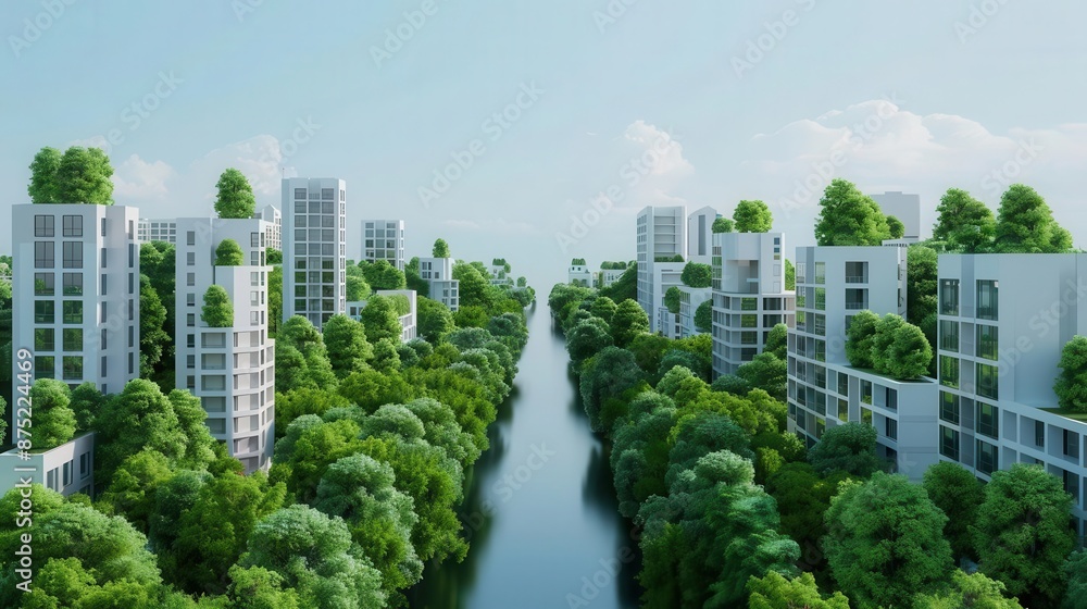 Fototapeta premium Digital visualization of a futuristic green city, smart technology, eco-friendly urban development