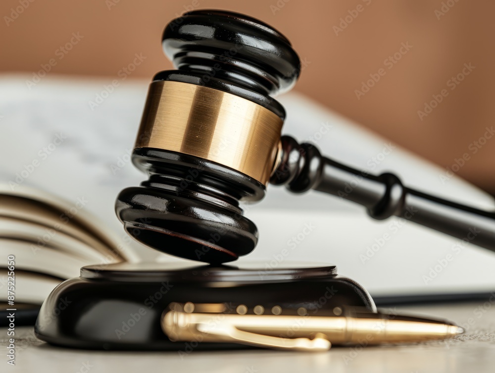 A wooden gavel rests on a sound block with a pen nearby, symbolizing justice and the legal system. A wooden gavel rests on a sound block with a pen nearby, symbolizing justice and the legal system.