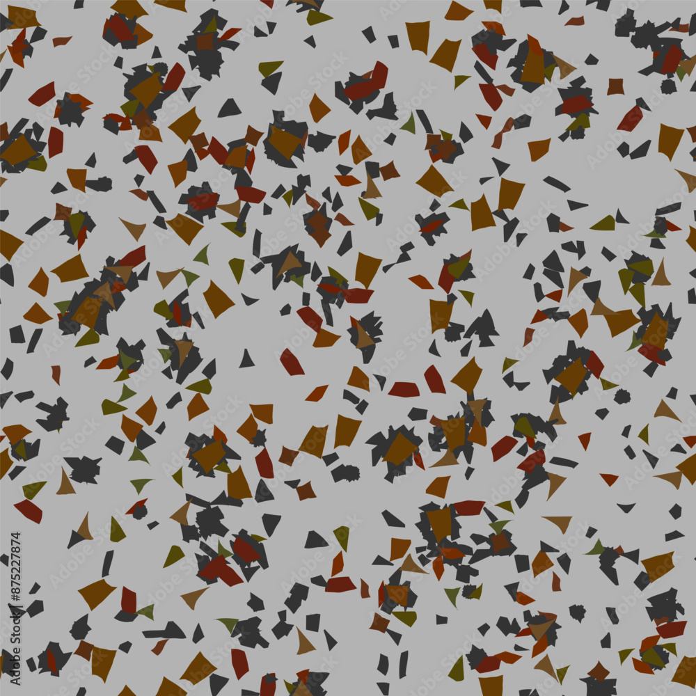 Obraz premium Seamless Venetian Terrazzo Pattern. Floor Abstract Irregular Vector Abstract Italian Design. Marble Rock Italian Texture. Gray Mosaic Brown Background. Terrazzo Color Trendy Material. Glass Art Print