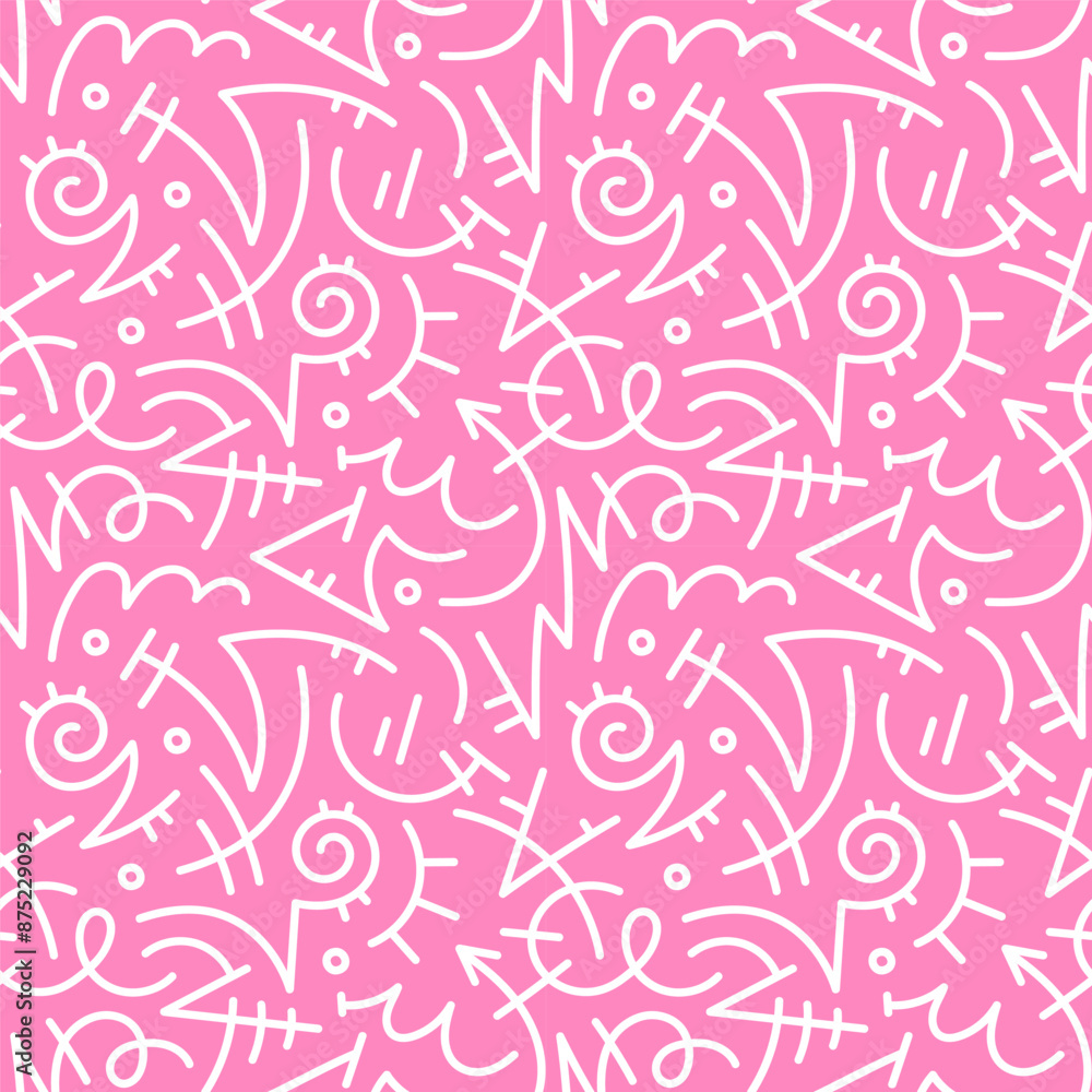 Fun line doodle seamless pattern. Creative abstract squiggle style drawing background for children or trendy design with basic shapes. Simple childish scribble wallpaper print. Fun line doodle seamless pattern. Creative abstract squiggle style drawing background for children or trendy design with basic shapes. Simple childish scribble wallpaper print.
