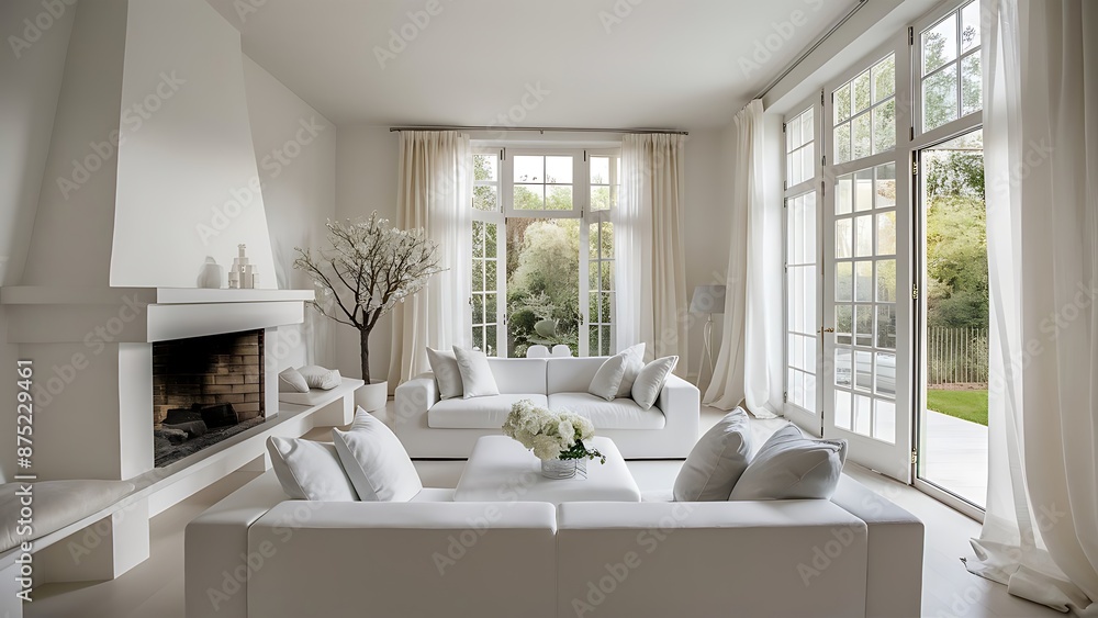 Fototapeta premium Snow-white living room modern interior