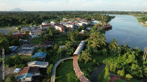 Kuching, Malaysia - July 6 2024: The Batu Kawah Riverbank Park