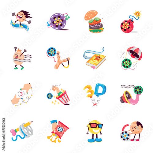 WebHandy Set of Cinema and Refreshment Flat Stickers 

