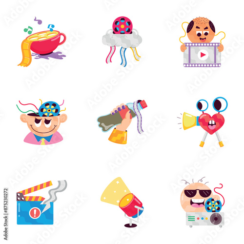 Set of Cinema and Multimedia Flat Stickers 


