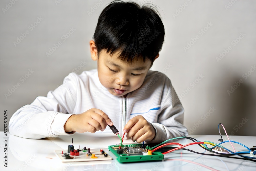 Asian Boy Learning Electronics with Circuit Board
Asian Boy Learning Electronics with Circuit Board