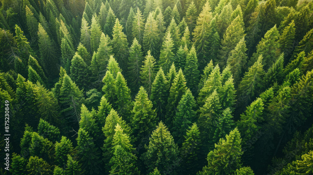 A bird's-eye view of a dense forest, with lush green pine trees stretching as far as the eye can see. The sunlight filters through the canopy, creating a beautiful spectacle. A bird's-eye view of a dense forest, with lush green pine trees stretching as far as the eye can see. The sunlight filters through the canopy, creating a beautiful spectacle.
