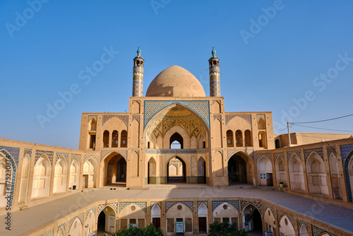 Kashan, Iran, 01.07.2023: Agha Bozorg Mosque, Architectural details of iranian madrasah photo