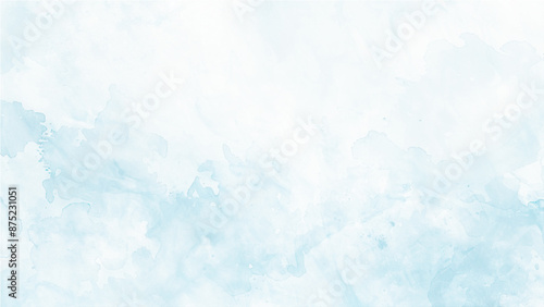 Blue light watercolor background, texture paper. Light sky blue watercolor background. Aquarelle paint paper textured canvas element for text design, greeting card, template. Hand painted blue sky and