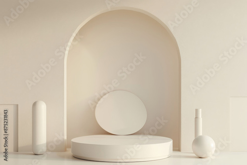 3d remder of podium in a room with arch photo