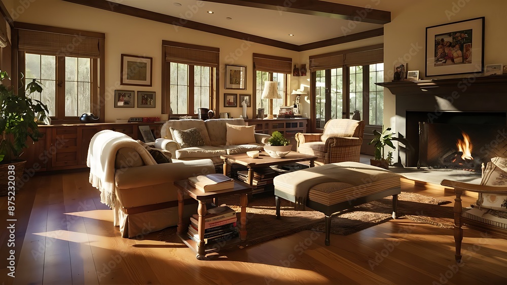 Living room with cherry wood flooring Living room with cherry wood flooring
