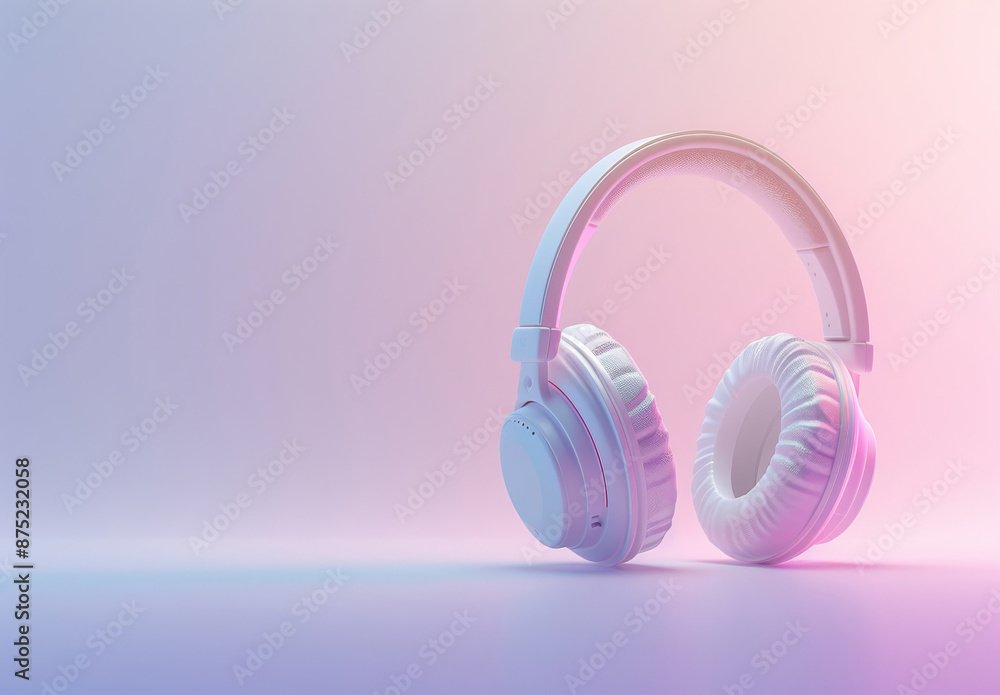 3D render of modern headphones on a purple and pink background 3D render of modern headphones on a purple and pink background