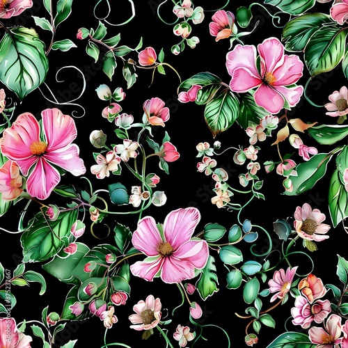 Inviting Pink and Orange Floral Pattern with Greenery