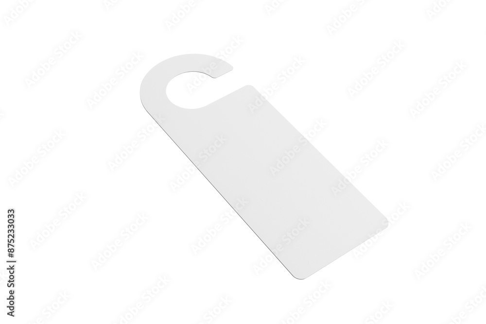 A blank white door hanger on a white background, a simple design template for branding or information. 3D Rendering A blank white door hanger on a white background, a simple design template for branding or information. 3D Rendering