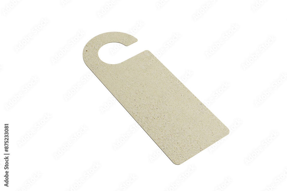 A beige door hanger mockup with a clean design isolated on a white background, blank space for branding. 3D Rendering