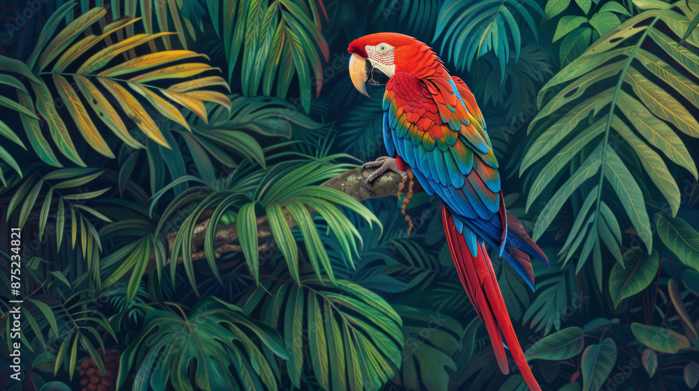 a parrot in a lush tropical jungle a parrot in a lush tropical jungle