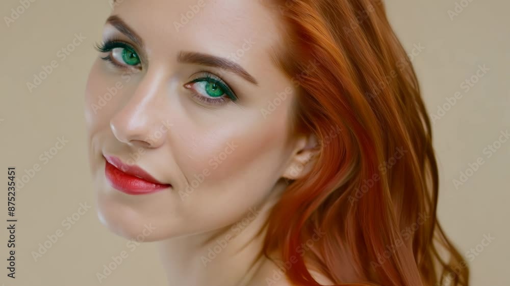 Portrait of a Smiling Red-haired Woman with Green Eyes Portrait of a Smiling Red-haired Woman with Green Eyes