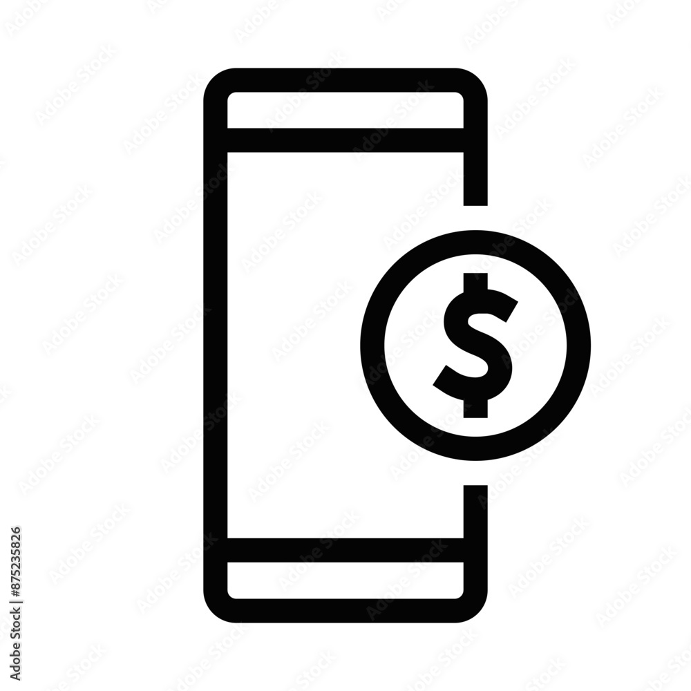 Vector illustration of a mobile payment icon in black and white. Ideal for fintech, e-commerce, and technology-related designs. Editable stroke. Vector illustration of a mobile payment icon in black and white. Ideal for fintech, e-commerce, and technology-related designs. Editable stroke.