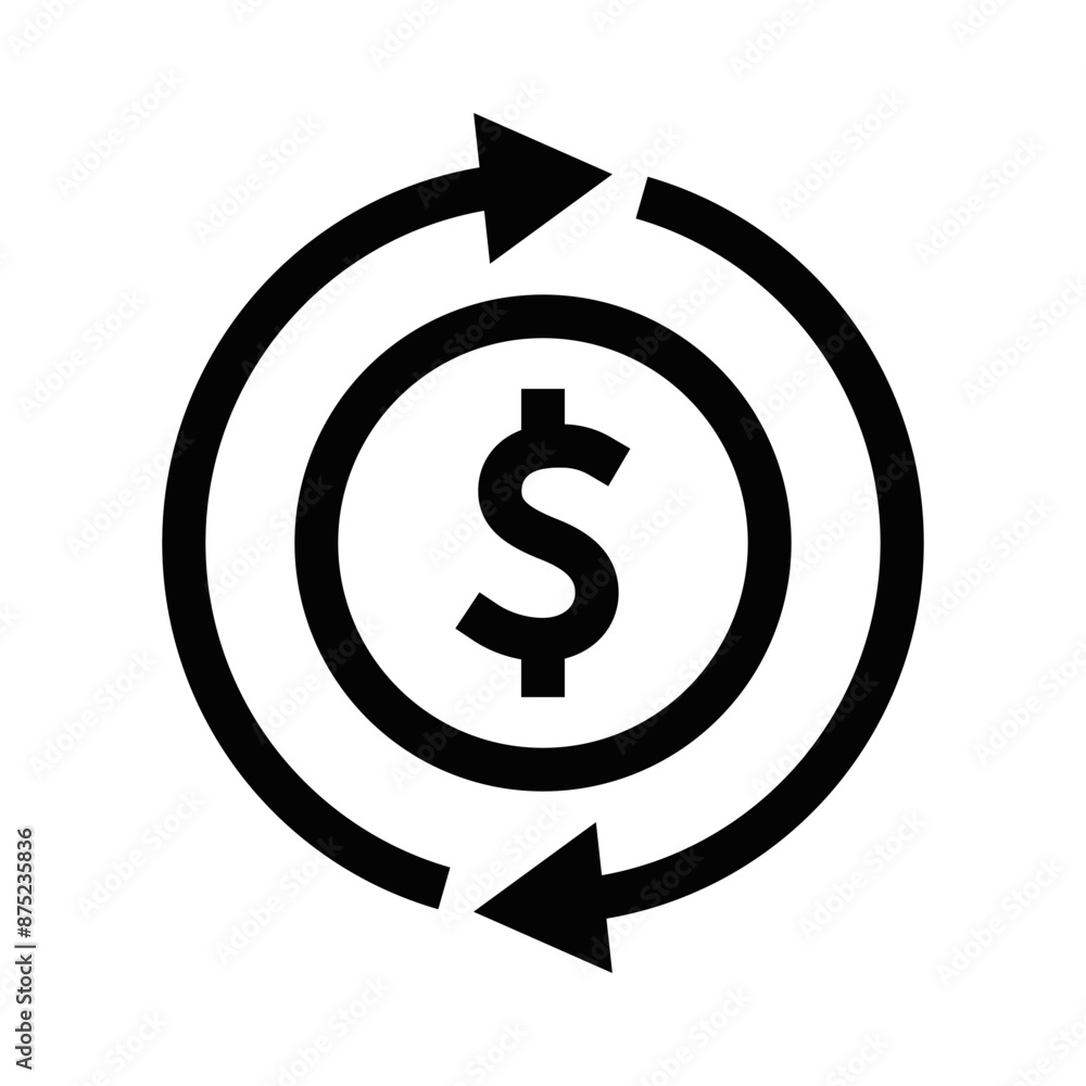 Vector illustration of a money cycle icon in black and white. Ideal for finance, economy, and business-related designs. Dollar symbol with arrows. Editable stroke. Vector illustration of a money cycle icon in black and white. Ideal for finance, economy, and business-related designs. Dollar symbol with arrows. Editable stroke.