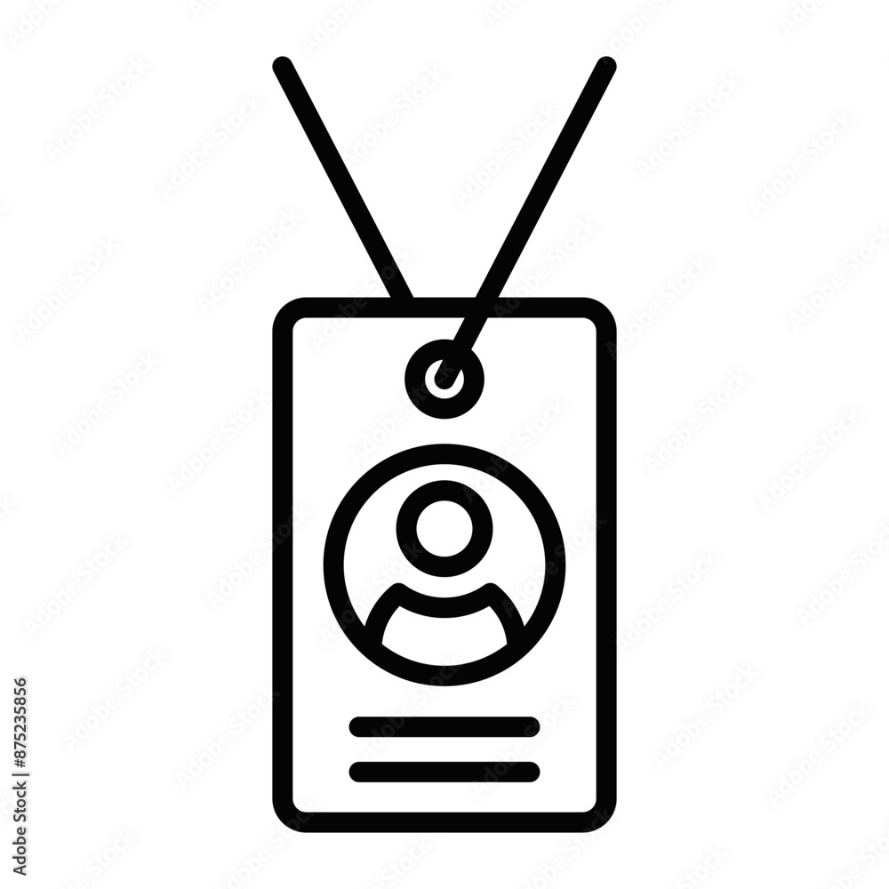 Vector illustration of an ID badge icon in black and white. Ideal for security, identification, and professional-related designs. Editable stroke. Vector illustration of an ID badge icon in black and white. Ideal for security, identification, and professional-related designs. Editable stroke.