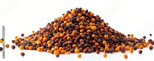 Mustard seeds clipart, spice element, detailed illustration, yellow and brown, isolated on white background