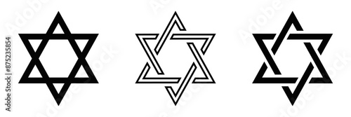 Vector illustration of the Star of David icon in black and white. Suitable for religious, cultural, and Jewish-related designs. Editable stroke.