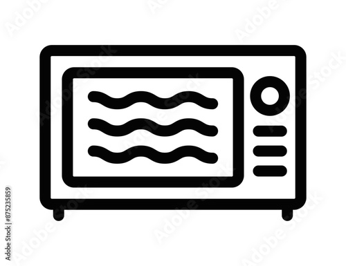 Vector illustration of a microwave oven icon in black and white. Perfect for kitchen, cooking, and appliance-related designs. Editable stroke.