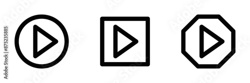 Free Download Vector illustration of three play button icons in different shapes, perfect for media and user interface designs. Editable stroke. - GFXLoad