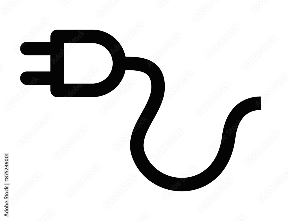 Vector illustration of an electric plug with a curved cord icon in black and white, perfect for electrical and energy designs. Editable stroke. Vector illustration of an electric plug with a curved cord icon in black and white, perfect for electrical and energy designs. Editable stroke.