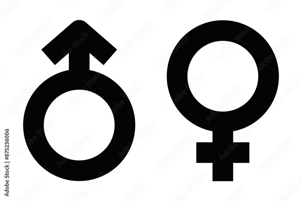 Vector icons of male and female gender symbols in black outline, ideal for gender-related designs. Editable stroke. Vector icons of male and female gender symbols in black outline, ideal for gender-related designs. Editable stroke.