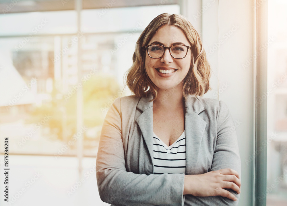 Woman, arms crossed and portrait with smile from legal, business and consultant with law firm. Confidence, female attorney and professional in New York, office and happy for corporate job by window Woman, arms crossed and portrait with smile from legal, business and consultant with law firm. Confidence, female attorney and professional in New York, office and happy for corporate job by window